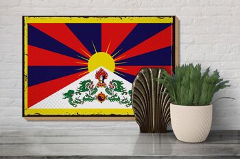 Panneau en bois drapeau du Tibet 30x20cm Drapeau rétro du Tibet 3