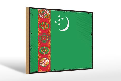 Holzschild Flagge Turkmenistans 30x20cm Retro Turkmenistan