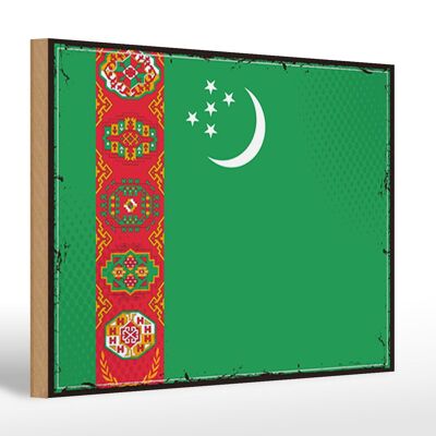 Letrero de madera bandera de Turkmenistán 30x20cm Retro Turkmenistán