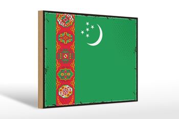 Panneau en bois drapeau du Turkménistan 30x20cm Rétro Turkménistan 1