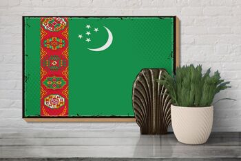 Panneau en bois drapeau du Turkménistan 30x20cm Rétro Turkménistan 3