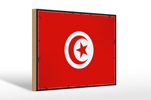 Holzschild Flagge Tunesiens 30x20cm Retro Flag of Tunisia