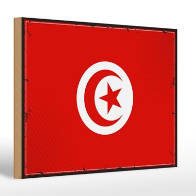 Holzschild Flagge Tunesiens 30x20cm Retro Flag of Tunisia