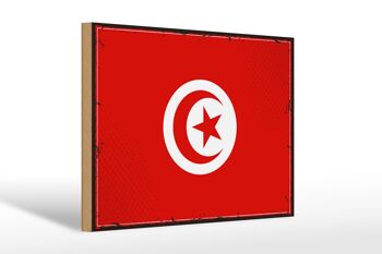 Panneau en bois drapeau de la Tunisie 30x20cm Drapeau rétro de la Tunisie 1