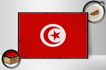 Panneau en bois drapeau de la Tunisie 30x20cm Drapeau rétro de la Tunisie 2