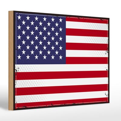 Letrero de madera bandera Estados Unidos 30x20cm Retro Estados