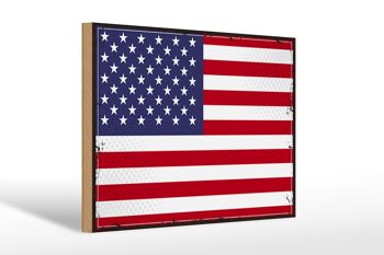 Panneau en bois drapeau États-Unis 30x20cm Retro States 1