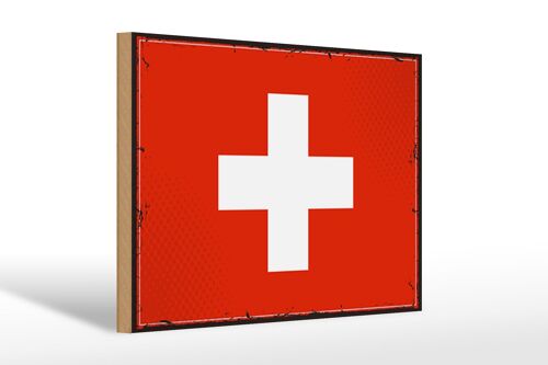 Holzschild Flagge Schweiz 30x20cm Retro Flag Switzerland