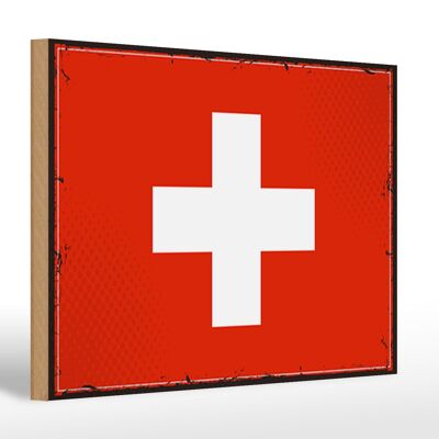 Letrero de madera bandera Suiza 30x20cm Bandera Retro Suiza