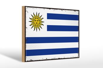 Panneau en bois drapeau de l'Uruguay 30x20cm Drapeau rétro de l'Uruguay 1