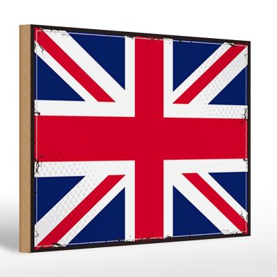 Panneau en bois drapeau Union Jack 30x20cm Rétro Royaume-Uni