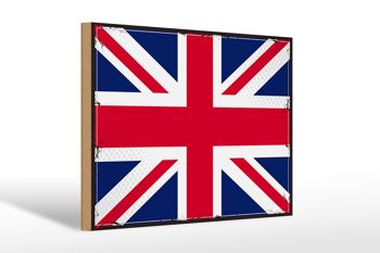 Panneau en bois drapeau Union Jack 30x20cm Rétro Royaume-Uni 1