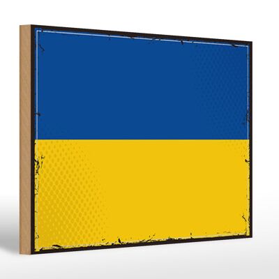 Holzschild Flagge Ukraine 30x20cm Retro Flag of Ukraine