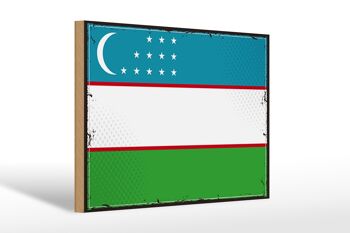 Panneau en bois drapeau de l'Ouzbékistan 30x20cm Rétro Ouzbékistan 1