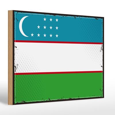 Letrero de madera bandera de Uzbekistán 30x20cm Retro Uzbekistán