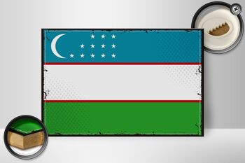 Panneau en bois drapeau de l'Ouzbékistan 30x20cm Rétro Ouzbékistan 2