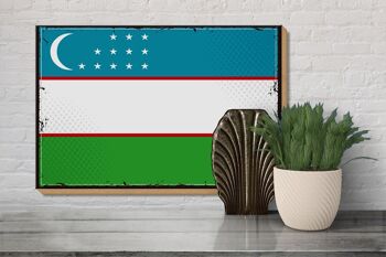Panneau en bois drapeau de l'Ouzbékistan 30x20cm Rétro Ouzbékistan 3
