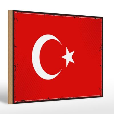 Cartello in legno Bandiera Türkiye 30x20 cm Bandiera retrò della Turchia