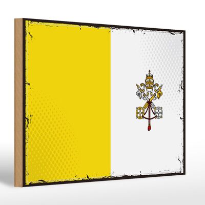 Letrero de madera bandera Ciudad del Vaticano 30x20cm Retro Ciudad del Vaticano