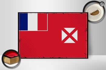 Panneau en bois drapeau Wallis et Futuna 30x20cm Rétro Wallis 2
