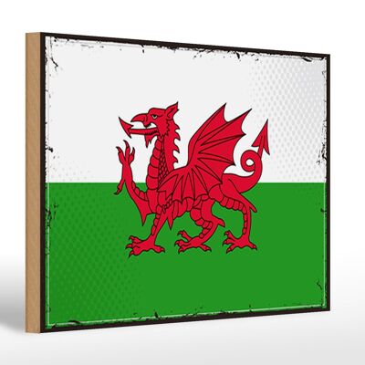 Holzschild Flagge Wales 30x20cm Retro Flag of Wales