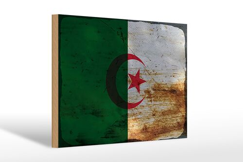Holzschild Flagge Algerien 30x20cm Flag Algeria Rost