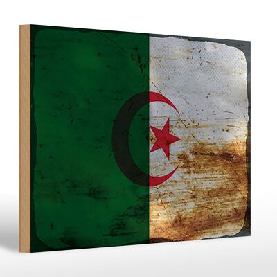 Panneau en bois drapeau Algérie 30x20cm Drapeau Algérie rouille