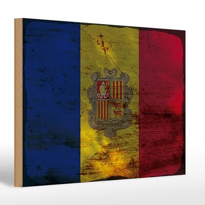 Holzschild Flagge Andorra 30x20cm Flag of Andora Rost