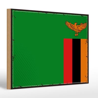 Letrero de madera bandera de Zambia 30x20cm Bandera Retro de Zambia