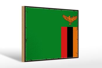 Panneau en bois drapeau de la Zambie 30x20cm Drapeau rétro de la Zambie 1