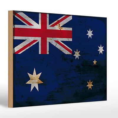 Cartello in legno bandiera Australia 30x20cm Bandiera Australia ruggine