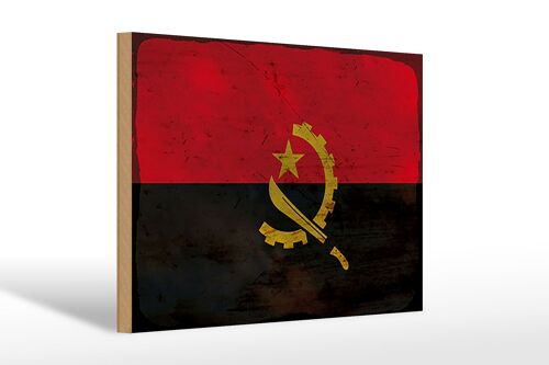 Holzschild Flagge Angola 30x20cm Flag of Angola Rost