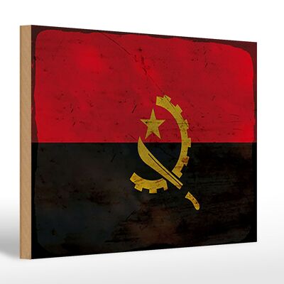 Letrero de madera bandera Angola 30x20cm Bandera de Angola óxido