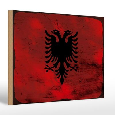 Letrero de madera bandera Albania 30x20cm Bandera Albania óxido