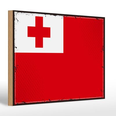 Letrero de madera Bandera de Tonga 30x20cm Bandera Retro de Tonga