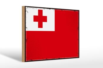Panneau en bois drapeau des Tonga 30x20cm Drapeau rétro des Tonga 1