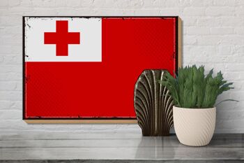 Panneau en bois drapeau des Tonga 30x20cm Drapeau rétro des Tonga 3