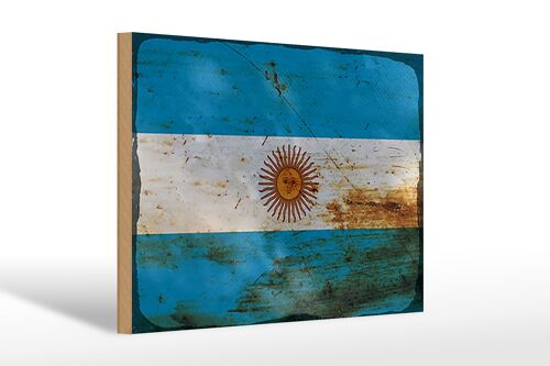 Holzschild Flagge Argentinien 30x20cm Flag Argentina Rost