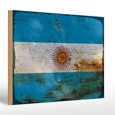 Holzschild Flagge Argentinien 30x20cm Flag Argentina Rost