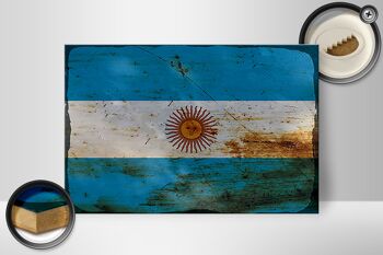 Panneau en bois drapeau Argentine 30x20cm Drapeau Argentine rouille 2