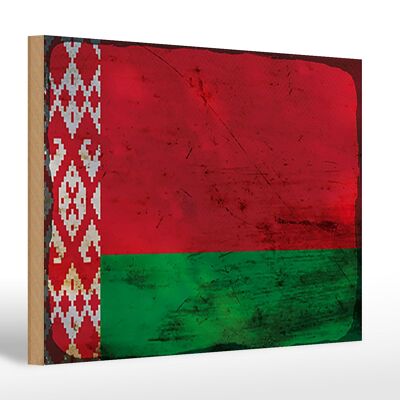 Letrero de madera bandera Bielorrusia 30x20cm Bandera Bielorrusia óxido