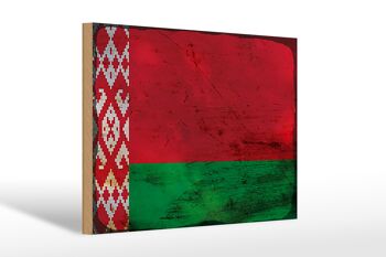 Panneau en bois drapeau Biélorussie 30x20cm Drapeau Biélorussie rouille 1