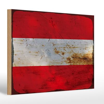 Panneau en bois drapeau Autriche 30x20cm Drapeau de l'Autriche rouille