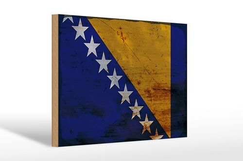 Holzschild Flagge Bosnien und Herzegowina 30x20cm Rost