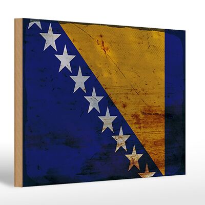 Letrero de madera bandera Bosnia y Herzegovina 30x20cm óxido