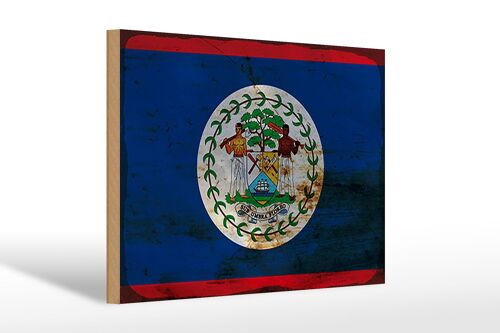 Holzschild Flagge Belize 30x20cm Flag of Belize Rost