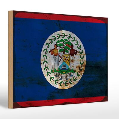 Letrero de madera bandera Belice 30x20cm Bandera de Belice óxido