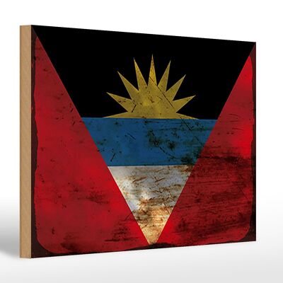 Letrero de madera bandera Antigua y Barbuda 30x20cm bandera óxido