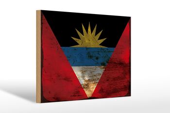 Panneau en bois drapeau Antigua-et-Barbuda 30x20cm drapeau rouille 1