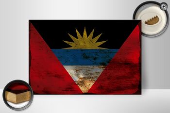 Panneau en bois drapeau Antigua-et-Barbuda 30x20cm drapeau rouille 2